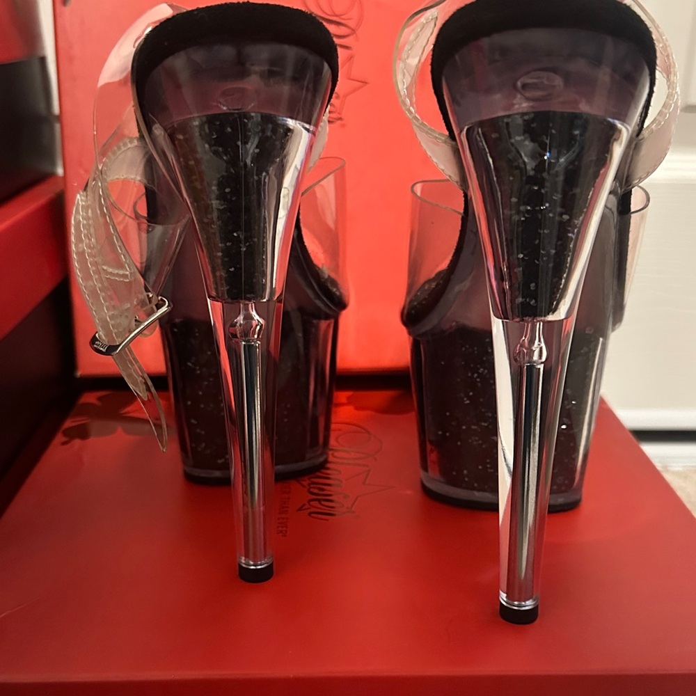 Pleaser Clear and Black Platform Heels - Picture 2 of 4
